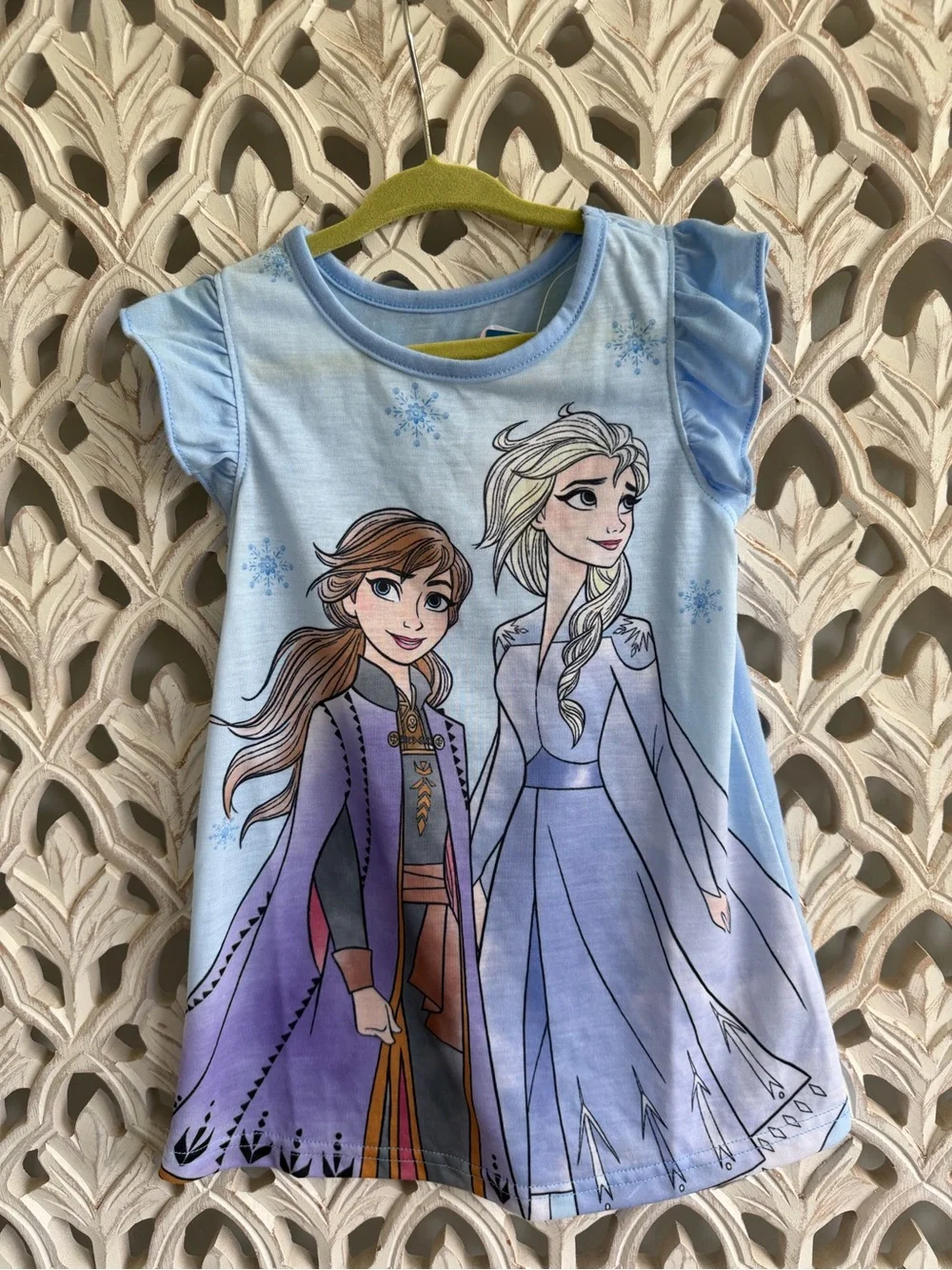 NWT Disney Frozen Anna and Elsa Blue Snowflake Flutter Sleeve Nightgown, 2T